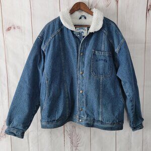 Vintage Camel Cigarettes Denim Jean Jacket Blue Sherpa Lined Western Trucker XL